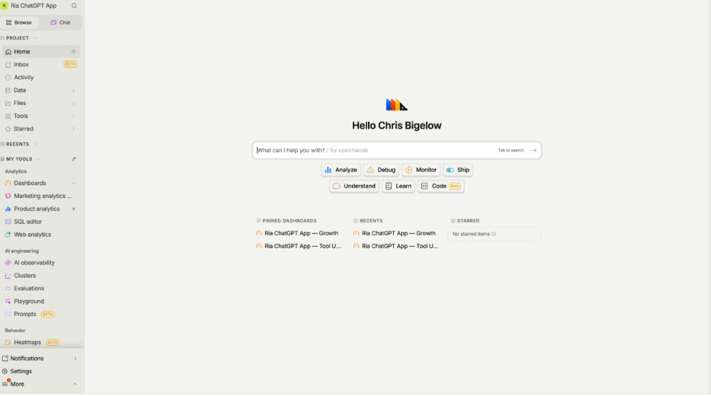 PostHog's new AI-first home screen with a conversational prompt